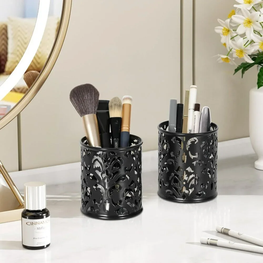Metal Round Pencil Holder 2 Pack Black Pen Cup Holders Organizer for Desk - Picture 8 of 9